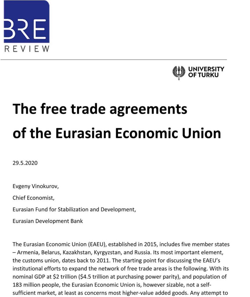 The free trade agreements of the Eurasian Economic Union